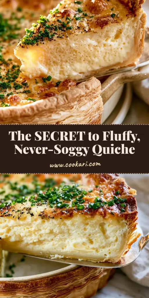 Basic Quiche Recipe: The Ultimate Guide to Flaky Crust and Fluffy Custard 3 A thick slice of quiche with a multi-layered flaky crust and tall aerated custard being lifted from a ceramic dish. (basic quiche recipe)