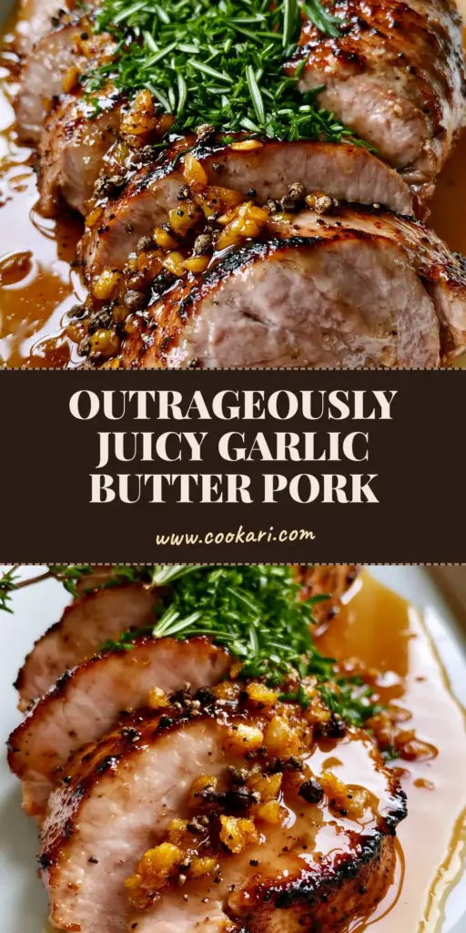 Pork tenderloin dinner with Honey Garlic Butter and Fresh Rosemary 4 Sliced garlic butter pork tenderloin dinner on a white platter with honey-garlic glaze and fresh rosemary.
