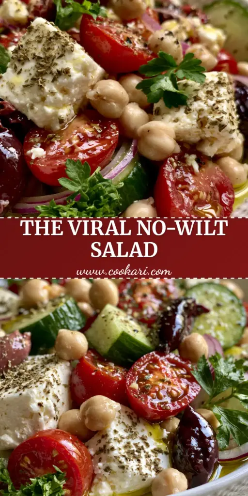 A shallow white ceramic bowl filled with Mediterranean Feta Salad featuring chunky feta cubes, sliced cucumbers, and Kalamata olives on a stone countertop.