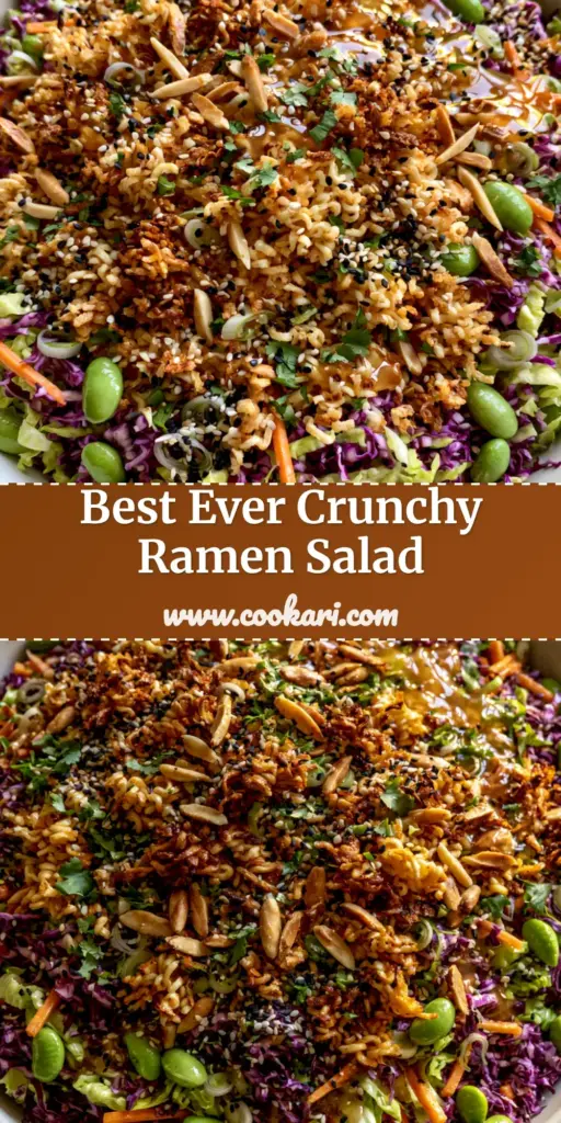A vibrant Asian ramen salad in a white bowl featuring purple cabbage, neon green Napa cabbage, toasted golden noodles, and glossy amber dressing.