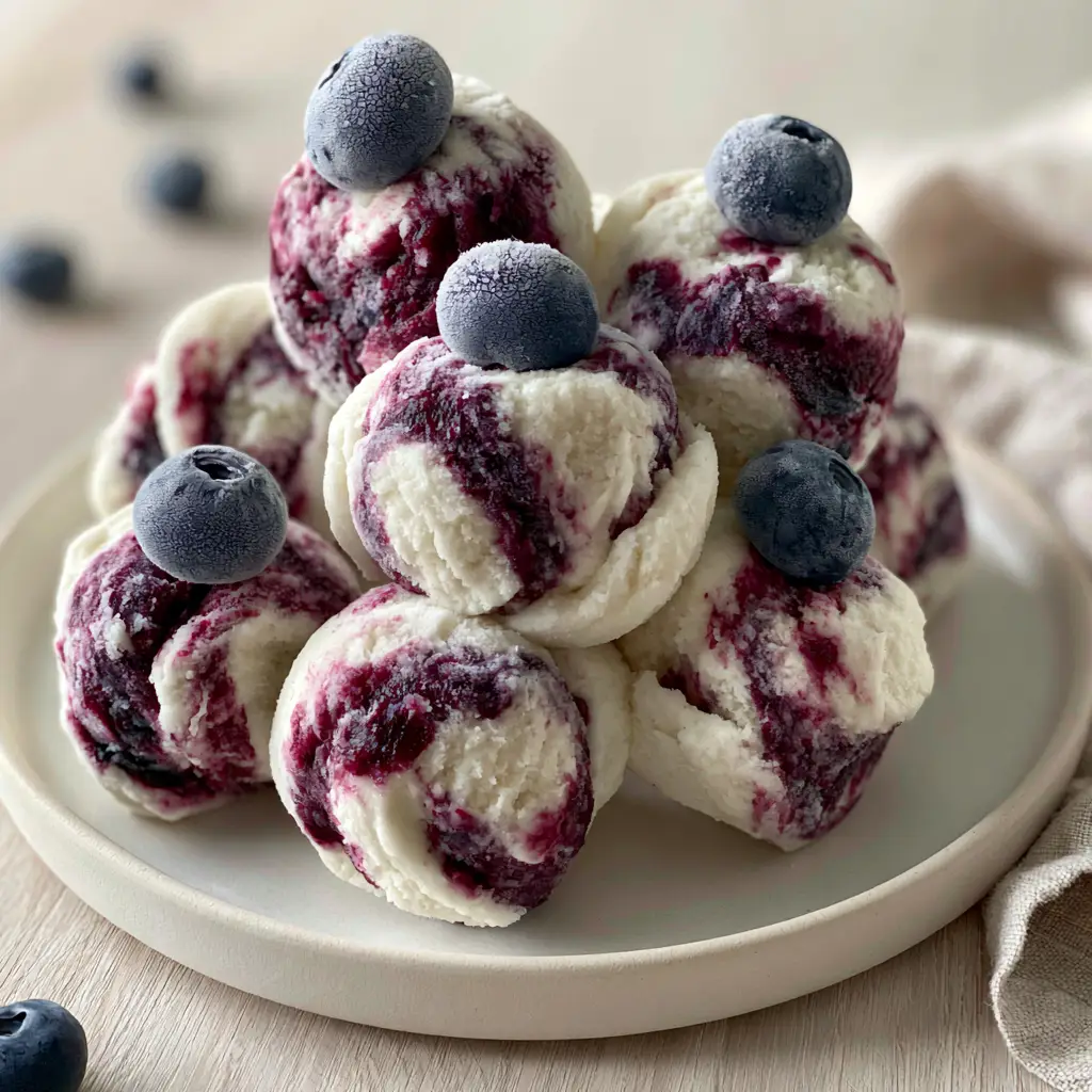 Blueberry Greek Yogurt Bites: The Ultimate Creamy Frozen Superfood Snack 1 Handheld photo of frozen yogurt bites on a minimalist plate with frost-dusted blueberries and a matte finish.