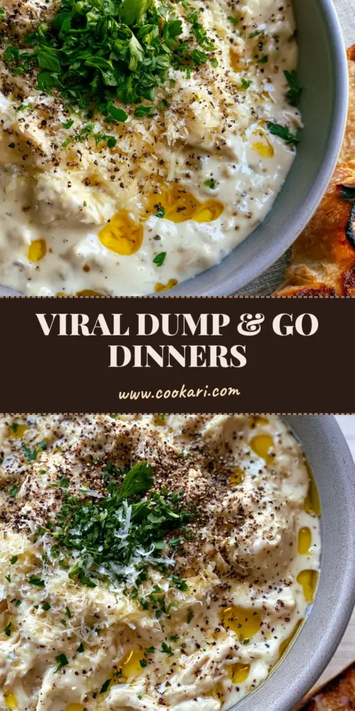 Crockpot Meals: The Ultimate Creamy Garlic Parmesan Shredded Chicken 4 A top-down view of a creamy garlic parmesan chicken bowl, showcasing succulent shredded chicken and golden oil droplets, perfect for crockpot meals.