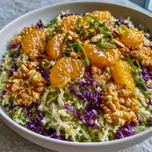High clarity smartphone photo of ramen noodle salad showing crinkly noodle clusters and glossy mandarin oranges.