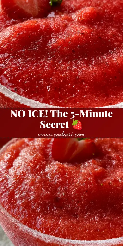 A thick and velvety frozen strawberry daiquiri in a frosted coupe glass with a sugar rim and heart-shaped strawberry garnish.