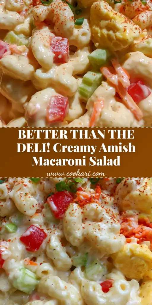 Amish Macaroni Salad: The Ultimate Creamy and Sweet Deli-Style Recipe 3 A handheld smartphone photo of a glass bowl overflowing with creamy Amish macaroni salad on a wooden picnic table.