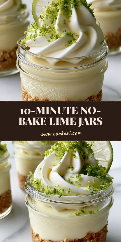 Key Lime Pie Jars: The Ultimate Individual No-Bake Summer Dessert 3 Three elegant key lime pie jars on a white marble surface with buttery graham cracker crust and whipped cream peaks.