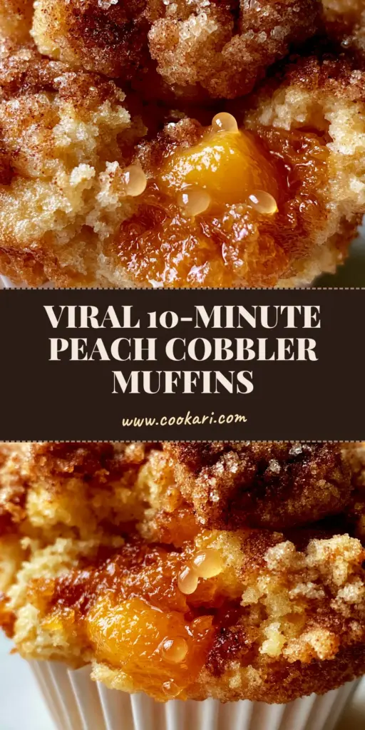 Peach Muffins with Buttery Cinnamon Streusel and Vanilla Bean 4 A stack of freshly baked peach muffins topped with craggy cinnamon streusel and coarse sugar in white liners.