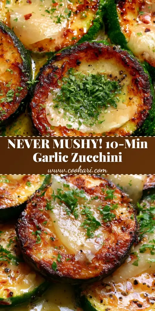 A top-down view of a cast iron skillet filled with golden-brown seared garlic butter zucchini rounds, topped with melted parmesan and fresh parsley.
