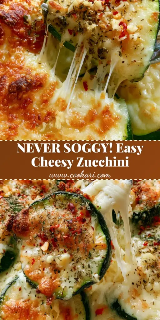 Cheesy Baked Zucchini with Toasted Parmesan and Roasted Garlic 4 A close-up shot of Cheesy Baked Zucchini in a ceramic dish with bubbling mozzarella and a golden parmesan crust.