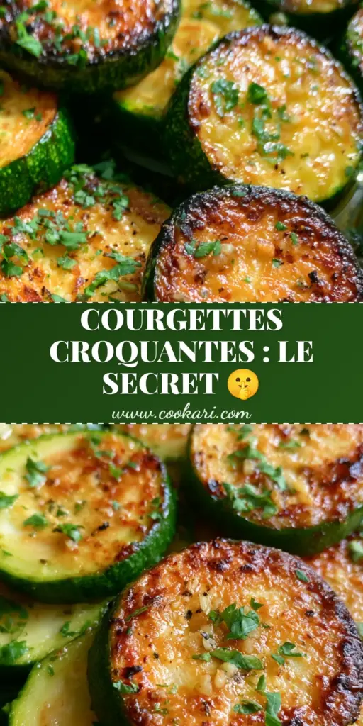 A rustic cast iron skillet filled with golden-brown pan-seared zucchini rounds garnished with garlic and parsley. (Courgettes poêlées)
