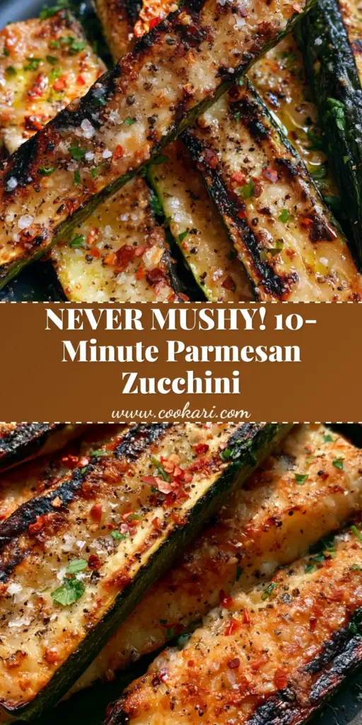 Close-up of grilled zucchini spears with a golden parmesan crust, red pepper flakes, and fresh parsley on a black plate.