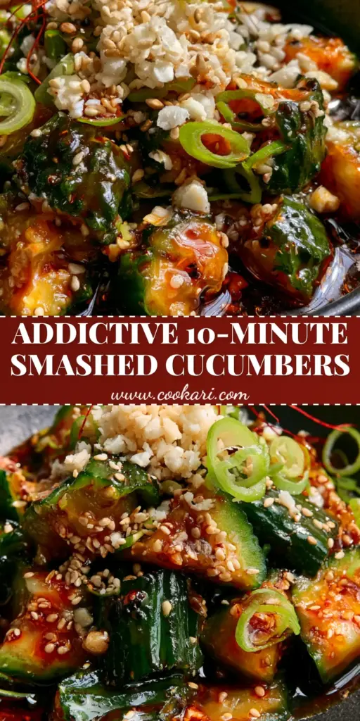 Asian Pickled Cucumbers Recipe: The Ultimate Spicy Smashed Salad 4 Extreme close-up of smashed Persian cucumbers drenched in red chili oil and topped with garlic and sesame seeds. (asian pickled cucumbers recipe)