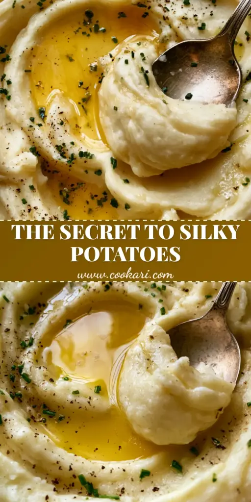 A top-down view of creamy potatoes in a rustic bowl with a shimmering butter pool and fresh chives. (creamy potatoes)