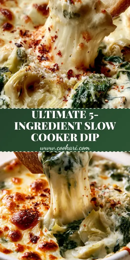 A bubbling bowl of creamy spinach and artichokes with a vertical sourdough cheese pull and charred mozzarella spots.