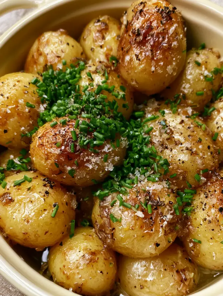 Slow Cooker Lipton Onion Potatoes: The Ultimate Crispy Buttery Side Dish 1 Detailed close-up of crispy potato skins with chives and sea salt. (Slow Cooker Lipton Onion Potatoes)
