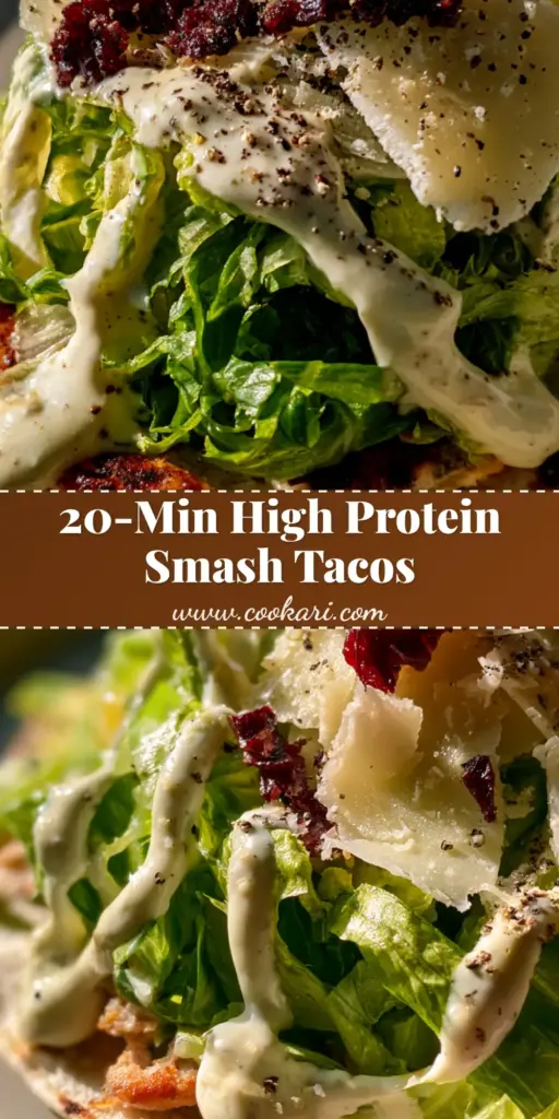Smash Chicken Caesar Tacos: The Ultimate Crispy Fusion Recipe 3 Three crispy Smash Chicken Caesar Tacos on a matte ceramic plate featuring golden-brown seared chicken, ribboned romaine, and creamy dressing. (Smash Chicken Caesar Tacos)
