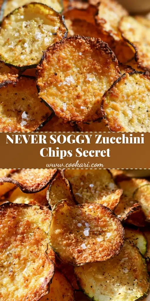A tall pile of crispy baked zucchini chips with golden-brown parmesan crust and charred edges on brown parchment paper.