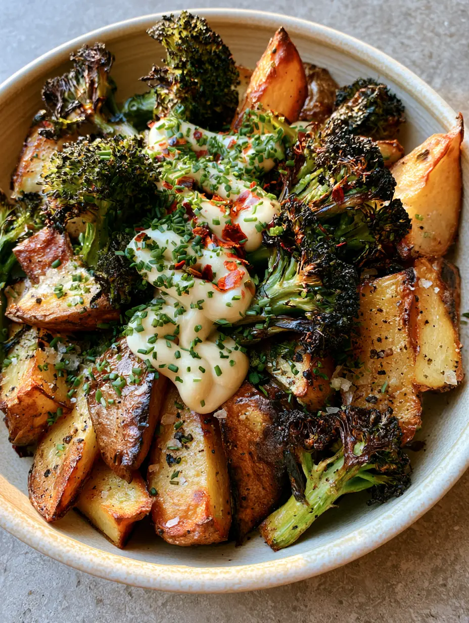 Air Fryer Side Dishes: Extra Crispy Potato Wedges and Charred Broccoli 4 Close up of jagged crispy edges on air fryer potato wedges and singed broccoli tips. (air fryer side dishes)
