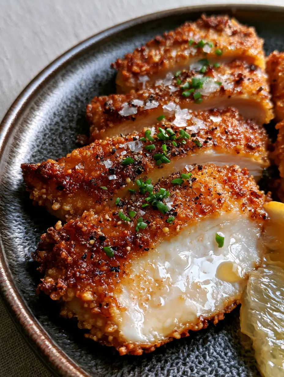air fryer recipes: The Ultimate Crispy Juicy Chicken Breast 4 Close up of craggy golden brown crust on air fried chicken breast. (air fryer recipes)