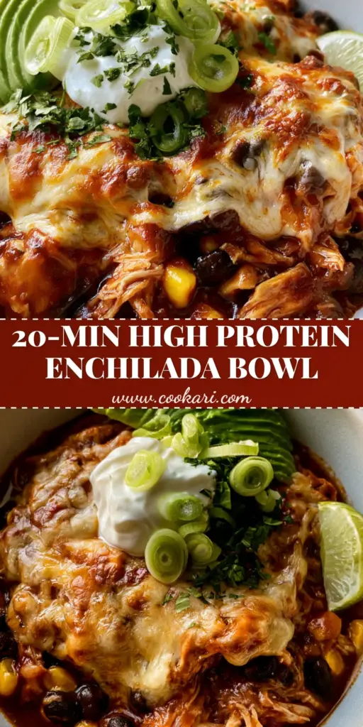 Chicken Enchilada Bowls: The Ultimate 20-Minute Weeknight Dinner 4 A handheld photo of a chicken enchilada bowl with melted cheese, avocado fan, and Greek yogurt dollop. (chicken enchilada bowls)