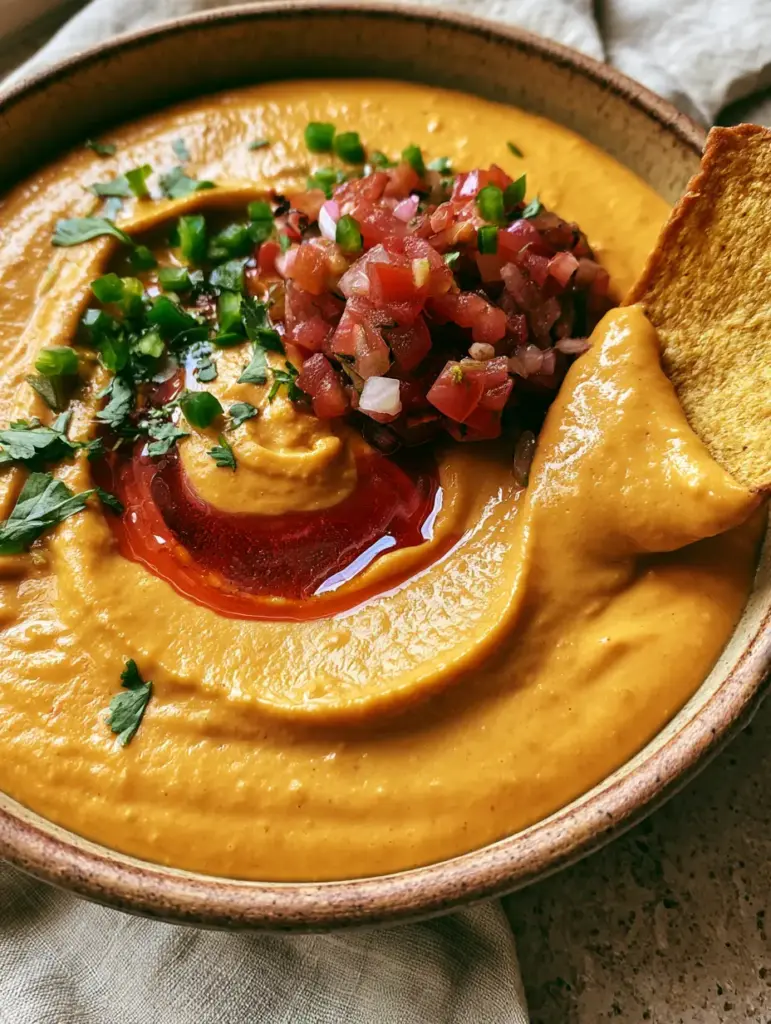 Whole30 Chili Con Queso: The Ultimate Silky Cashew Cheese Dip 1 Whole30 Chili Con Queso served with fresh pico de gallo and vibrant green jalapeños.