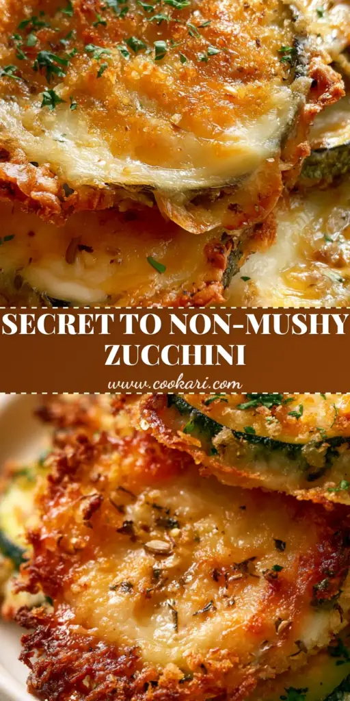 Baked Parmesan Zucchini Recipe: The Ultimate Crispy Garlic Herb Rounds 3 A vertical Pin showing golden-brown baked Parmesan zucchini recipe slices with bubbly melted cheese and a thick panko crust.