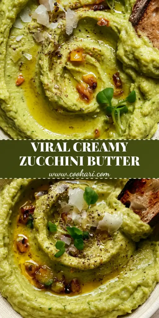 A shallow ceramic bowl of thick zucchini dip with olive oil swirls, micro-basil, and charred sourdough. (zucchini dip)