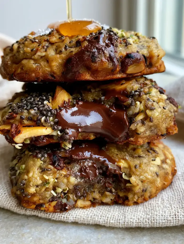 Extreme macro close-up of a broken Superfood Breakfast Cookie showing a moist center and toasted oats.