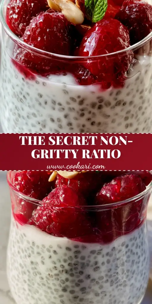 Chia pudding: The Ultimate Creamy Overnight Breakfast Guide 4 A tall Pinterest-style vertical photo of Chia pudding in a glass jar topped with raspberries and almonds.