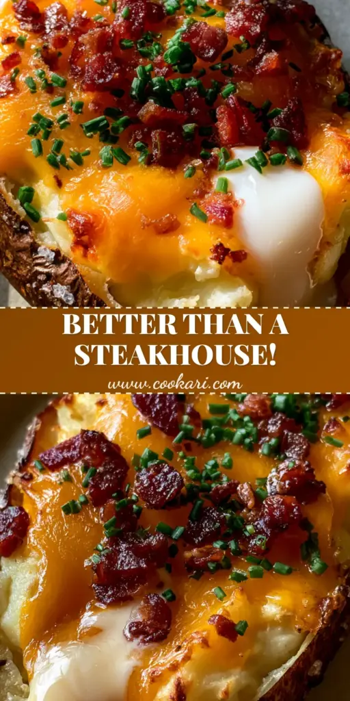 A close-up shot of a cheesy stuffed potato with bubbling cheddar cheese, crispy bacon, and fresh chives. (cheesy stuffed potatoes)