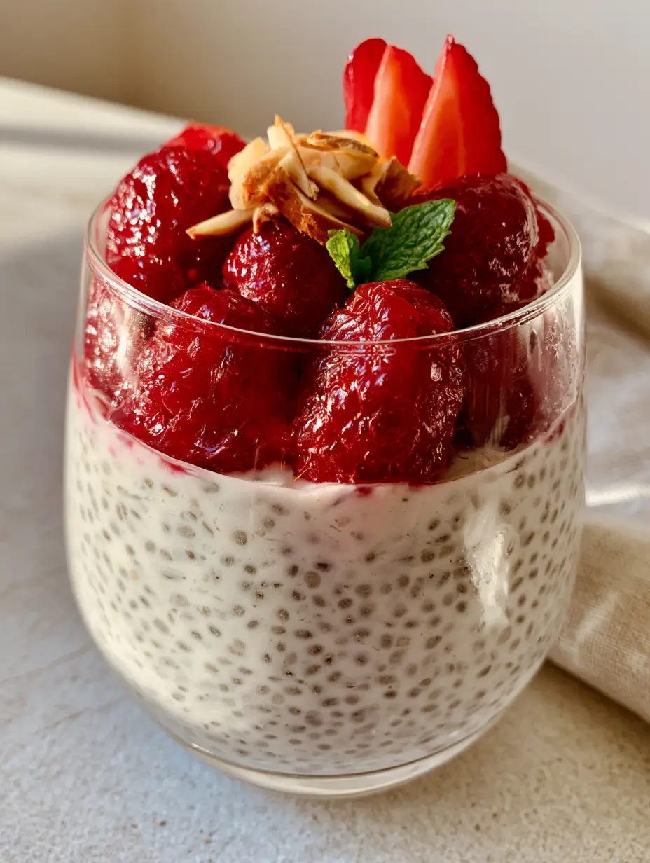 Chia pudding: The Ultimate Creamy Overnight Breakfast Guide 3 Macro photo of hydrated black chia seeds in a thick almond milk base within a glass tulip jar. (Chia pudding)
