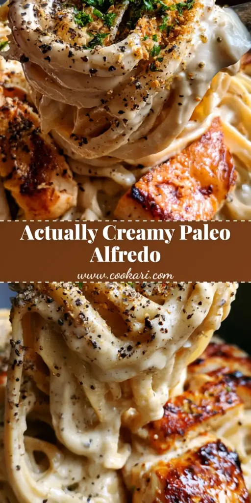 A matte charcoal bowl filled with Paleo Chicken Alfredo featuring thick cashew sauce, golden seared chicken breast, and fresh parsley garnish.