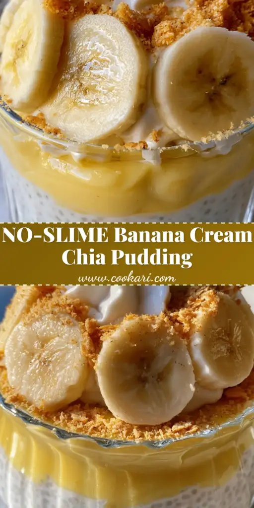 A close-up vertical shot of a layered banana cream pie chia pudding jar with whipped coconut cream and vanilla wafers.