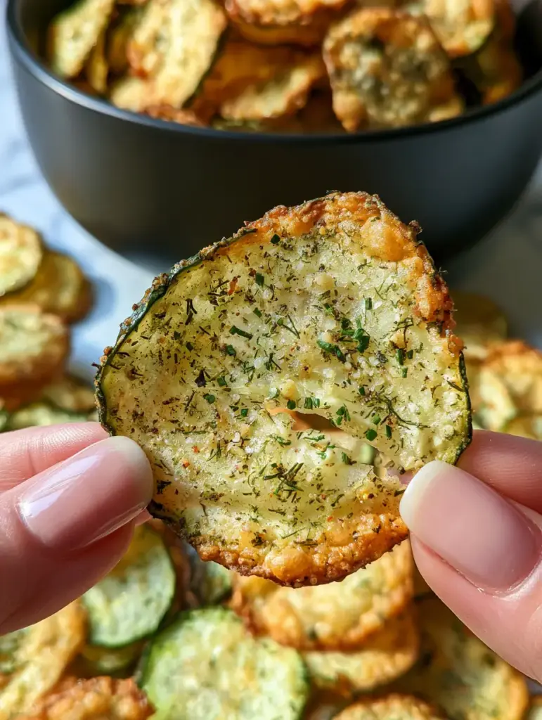 A black bowl filled with dehydrated cucumber chips with visible dill and chives. (cucumber chips recipe)