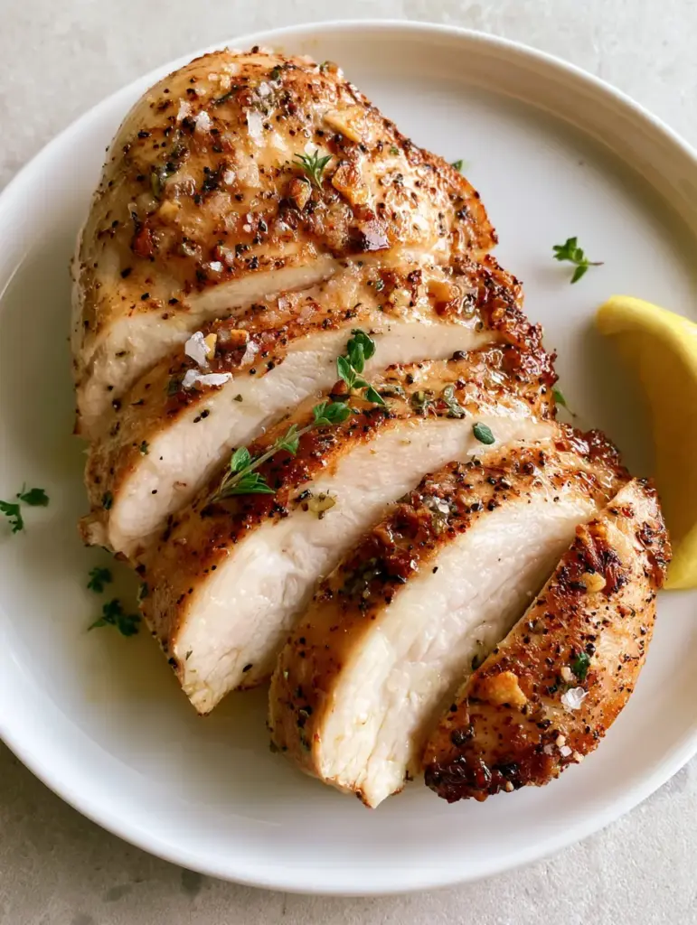 Chicken Breast for Salad: The Ultimate Juicy Pan-Seared Guide 2 Extreme close-up of sliced Chicken Breast for Salad showing the moist interior and golden-brown crust.