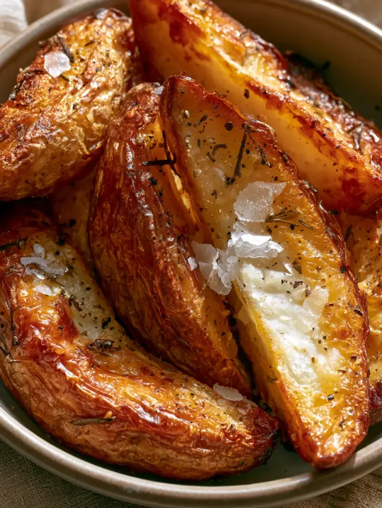 Geroosterde Aardappels: The Ultimate Secret to Glass-Like Crispy Potatoes 1 A roasted potato wedge split open to reveal a steaming, snowy white fluffy interior of geroosterde aardappels.