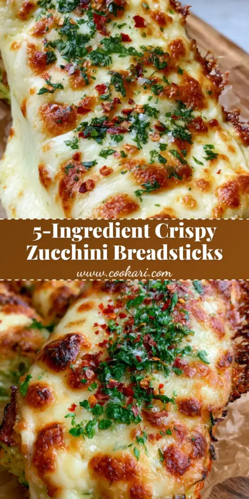 A handheld Zucchini breadstick being lifted with a long gooey cheese pull over a parchment-lined board.