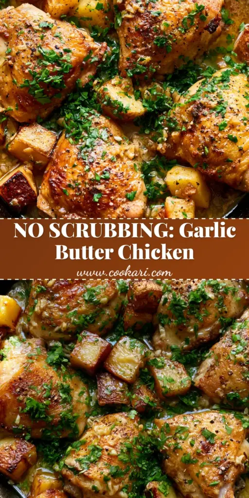 A rustic cast iron skillet featuring crispy seared chicken thighs and toasted Yukon gold potatoes, one of the best one pan meals. (One pan meals)