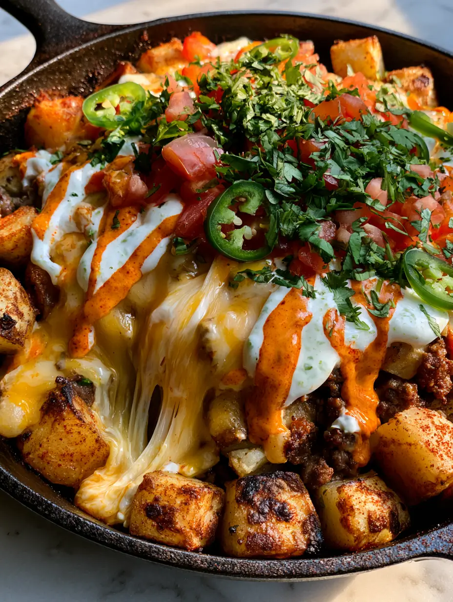 Close up of crispy roasted cubed russet potatoes for Cheesy Taco Potatoes with charred edges.