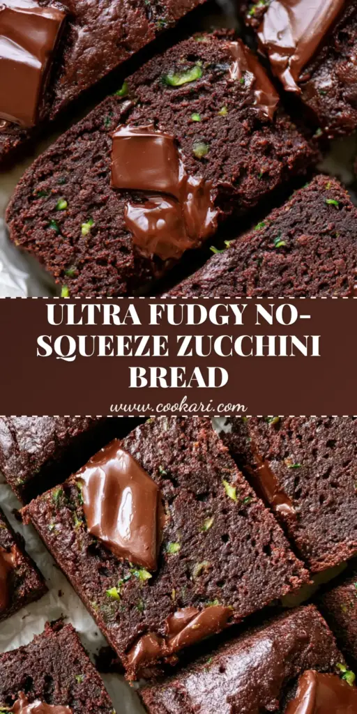 A top-down grid of thick, moist double chocolate zucchini bread slices with glistening chocolate chunks on white parchment paper.